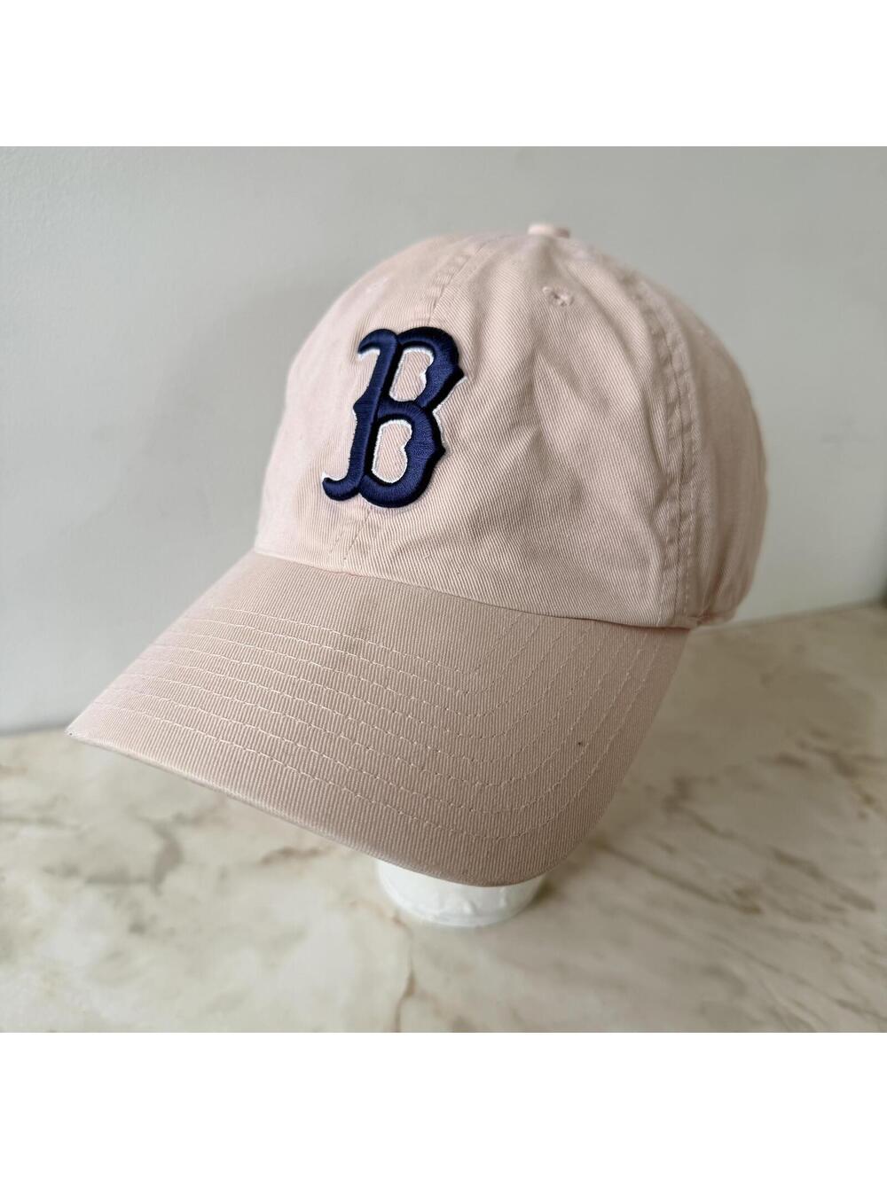 Womens Light Pink Boston Red Sox Baseball Cap with Navy Blue Embroidery